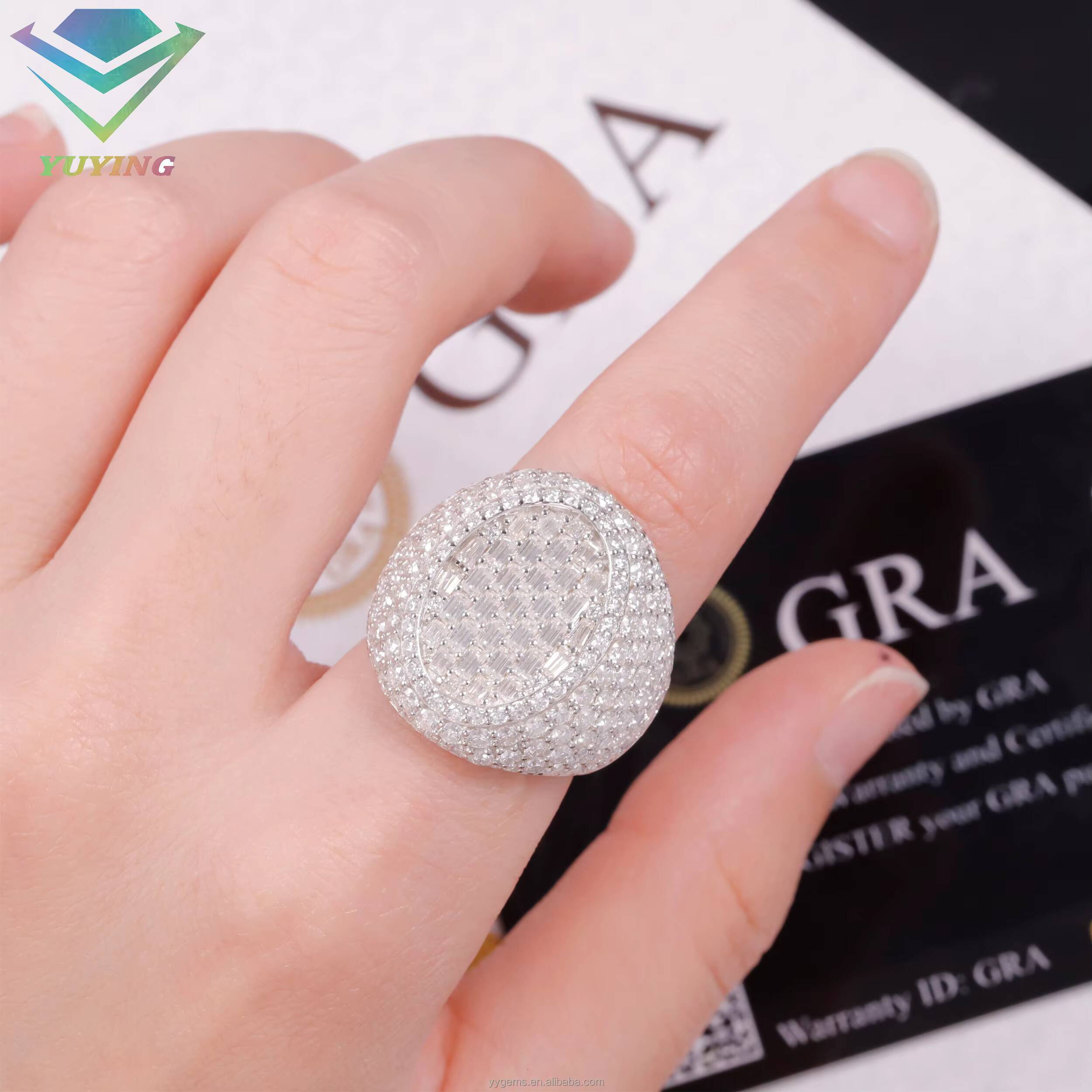 Oval Shape Moissanite Rings Hip Hop Jewelry 925 Silver Gold Plated Fashion Jewelry Rings Factory Price Men Cuban Rings