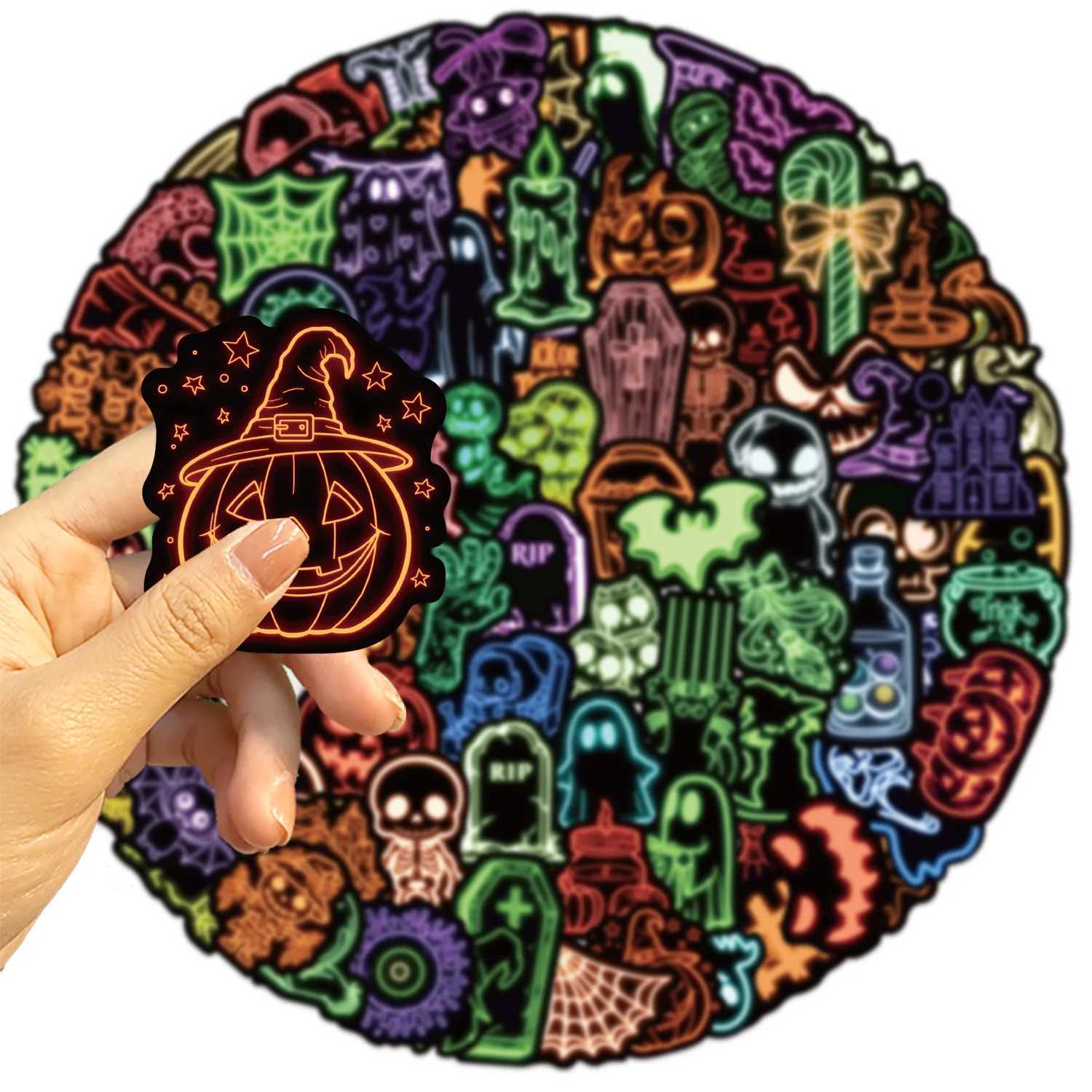 100200PCS Cartoon Neon Halloween Graffiti Stickers Stationery DIY Decals Phone Guitar Notebook Luggage Waterproof Stickers C250918