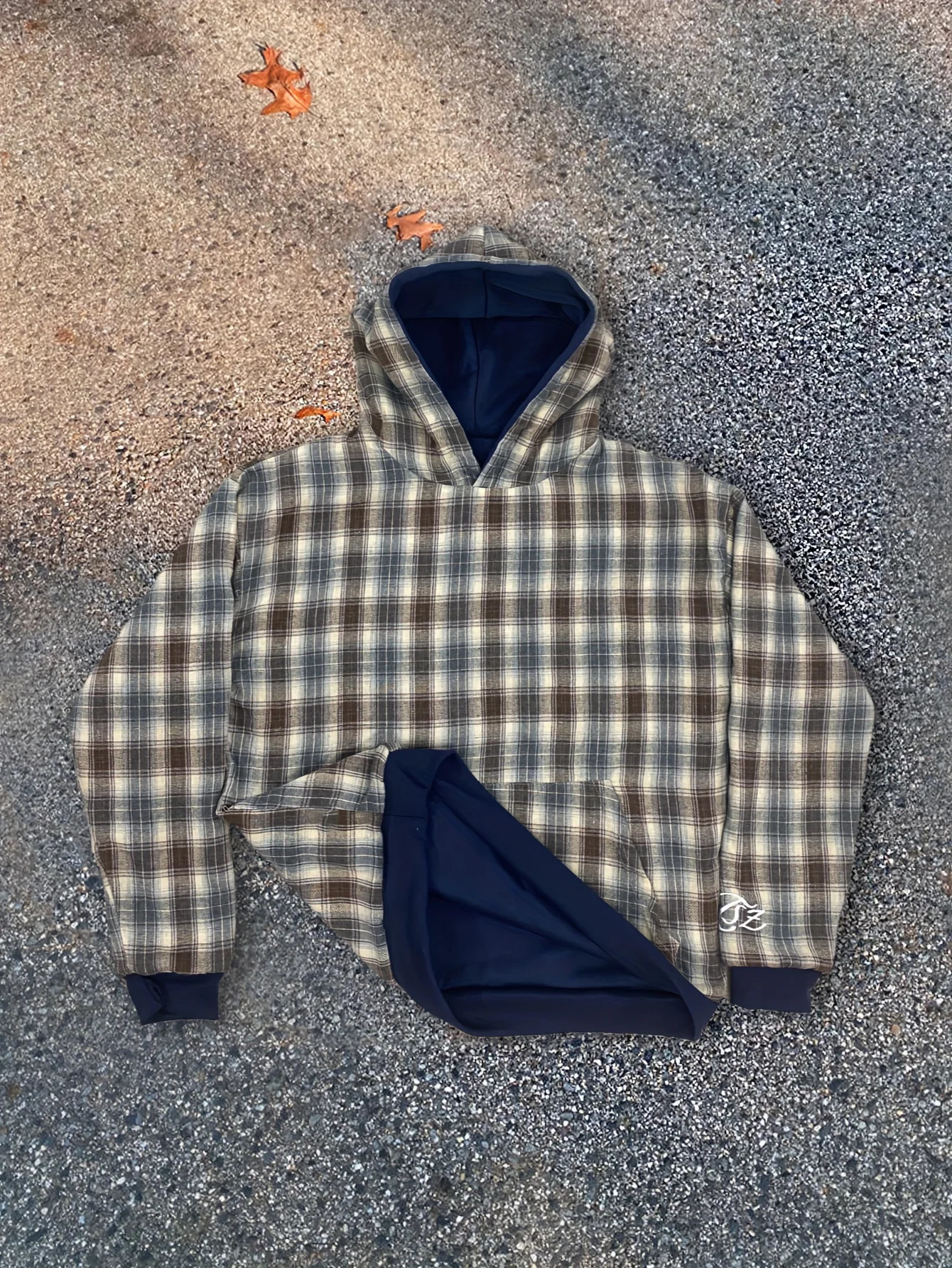 1pc Y2K Retro Hoodie Navy Blue Brown Plaid Warm Winter Pullover with Hood Unisex Streetwear Sweatshirt for Men Women 250918