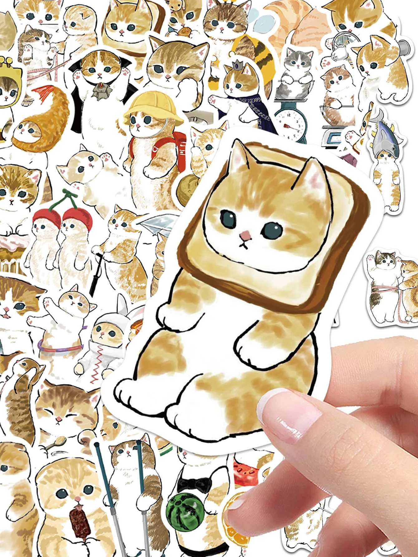 64pcs cat stickers cute cartoon orange cat decoration luggage phone case laptop skateboard guitar DIY waterproof stickers C250918