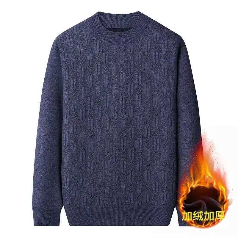 Winter Mens Sweater Round NeCK Fleece Lined Base Layer Knitwear Jumpers Solid Jacquard Casual Loosefit Knit SweatersZ250918