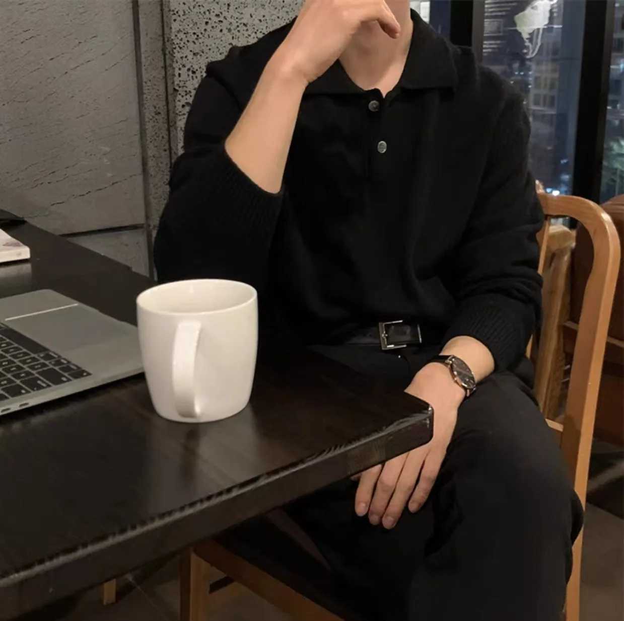 New Mens Winter Clothes Knitwear Polo Shirt Long Sleeve Buttondown Solid Color Popular Pullover Sweater M3XLZ250918