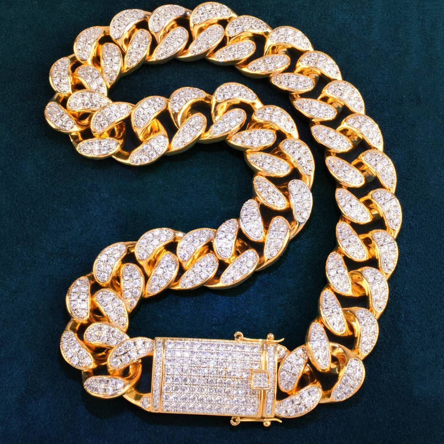 Mens Hip Hop TwoRow Silver Necklace Iced Out Cuban Link Chain with Moissanite Diamond Chic Bracelet Jewelry