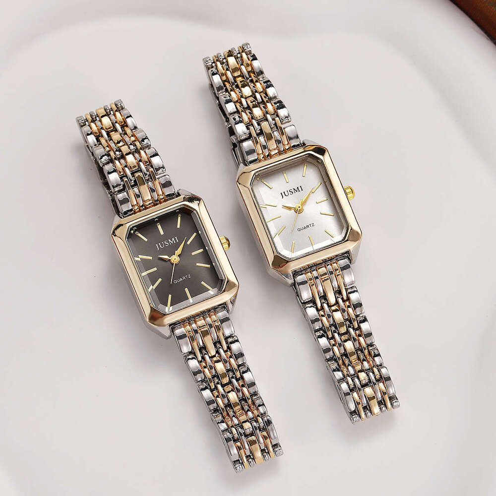 Fashionable and Exquisite Square Versatile Elegant Quartz Women's Watch Two-tone Alloy Strap Student Style