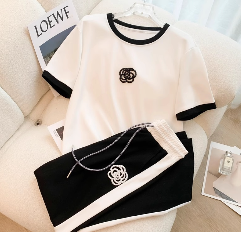 Fashion Two Piece Set Summer Clothes For Women Dresy Damskie Casual Wide Leg Pants Flower Sweater Suits Female clothes 250723