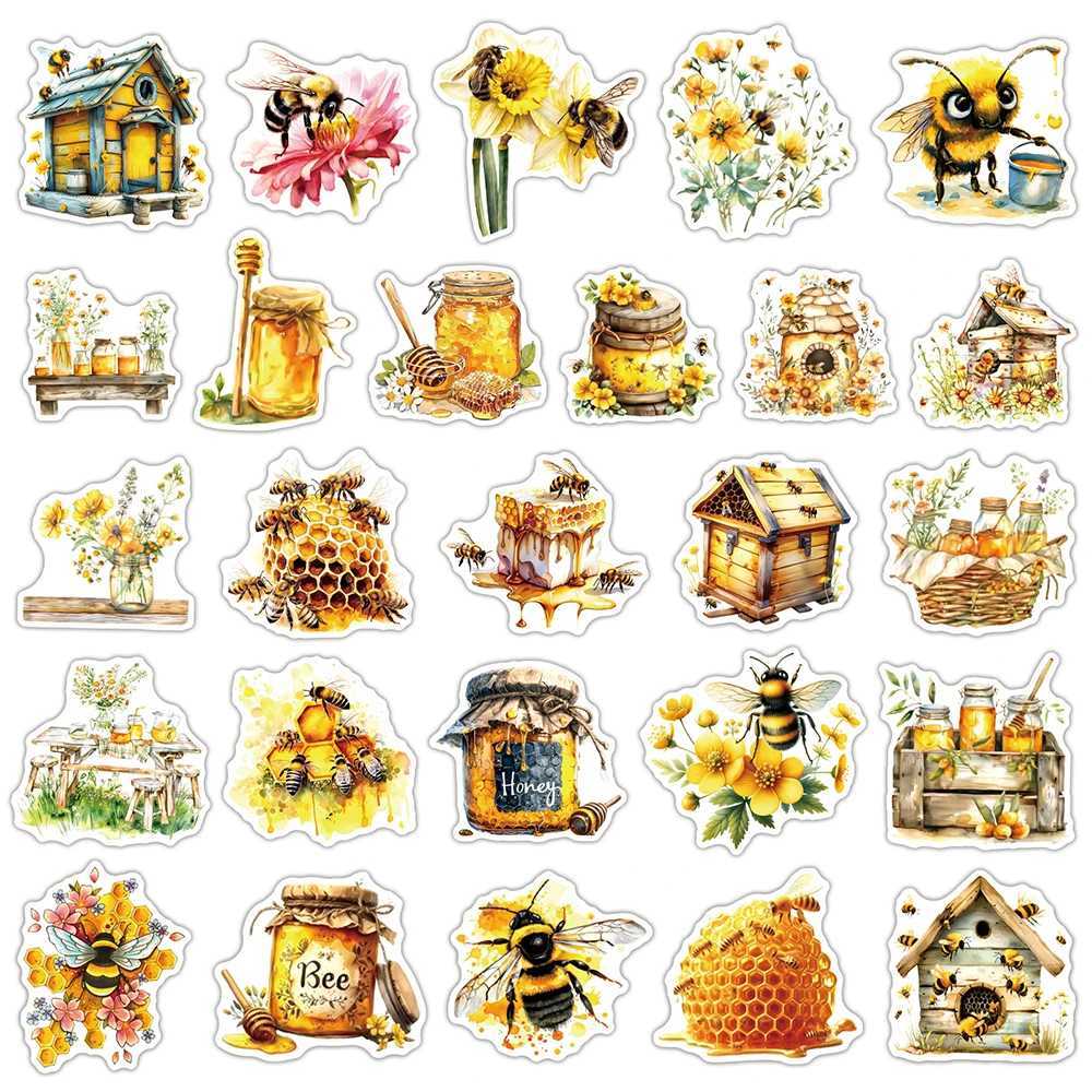 103050PCS Cute Bee cartoon Stickers pot Decals Waterproof DIY Suitcase Stationery KAWaii Graffiti Sticker Gifts C250918