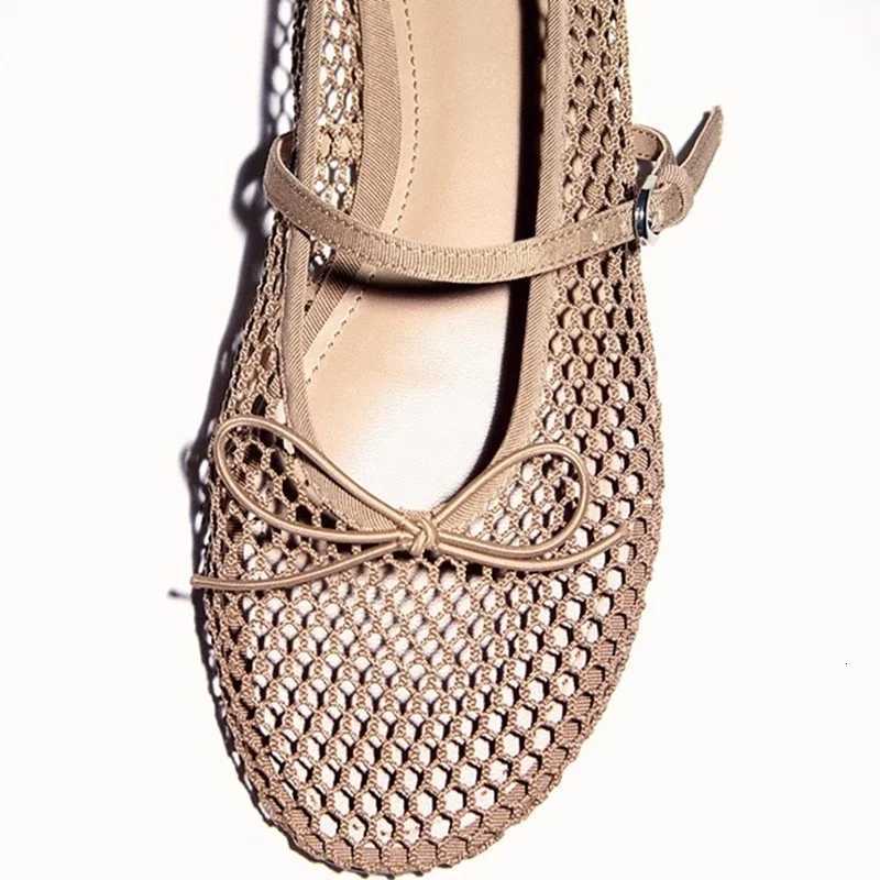 Mesh Summer Ballet Flats Shoes Women Buckle Strap Breathable 2025 New Flats Shoes Ladies Black Mary Janes Footwear Loafers W250918