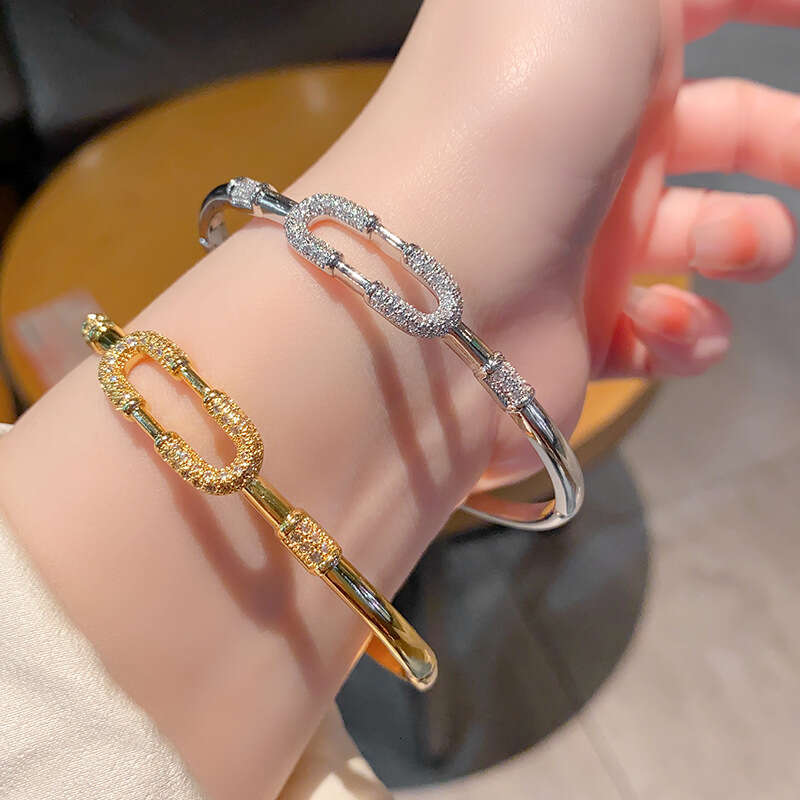 Minimalist Full Zircon Copper Gold-Plated Bracelet Geometric Paperclip Heart Personalized Non-Fading Bangle ddmypluto