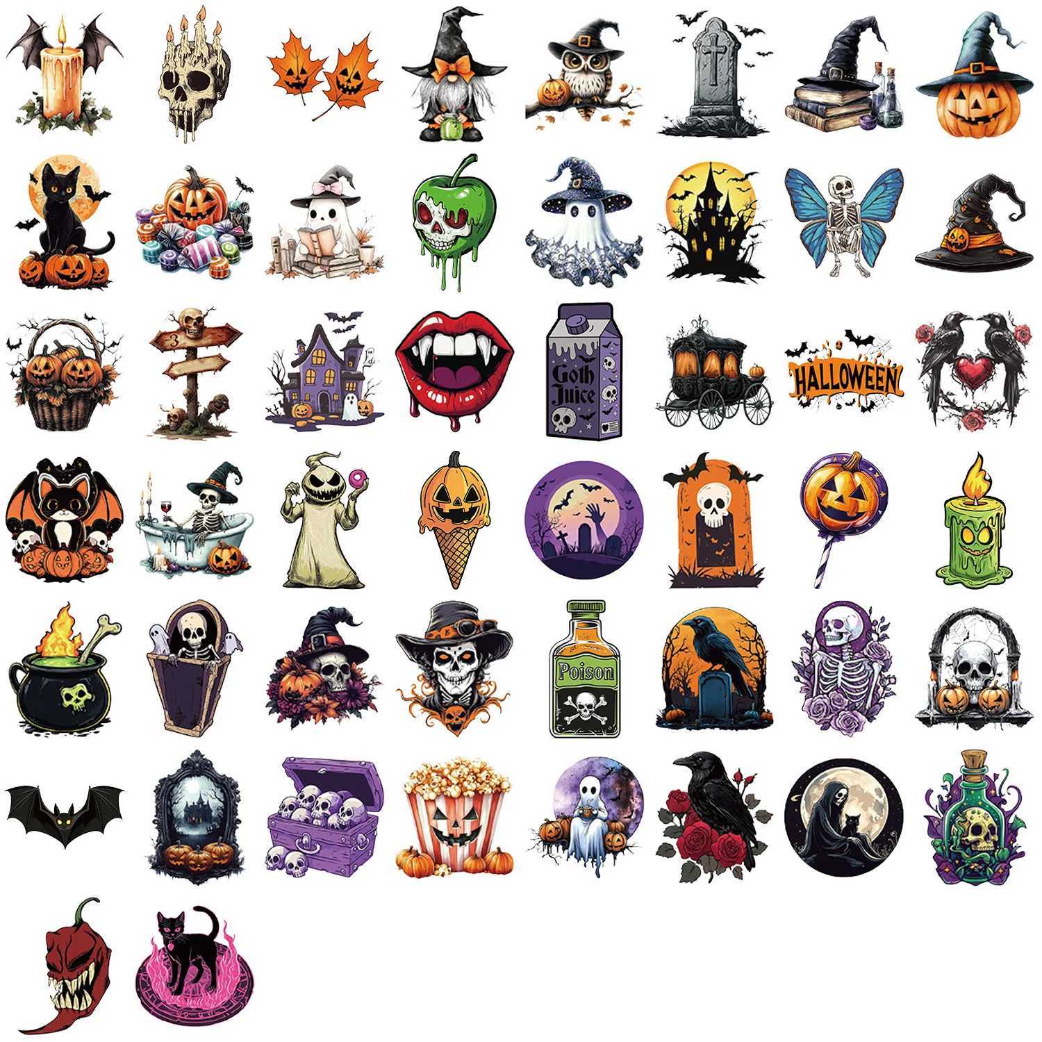 50100150PCS Cartoon Halloween Sticker Stationery Decal Waterproof Transparent PET Guitar Laptop Phone Laptop Decor Stickers C250918