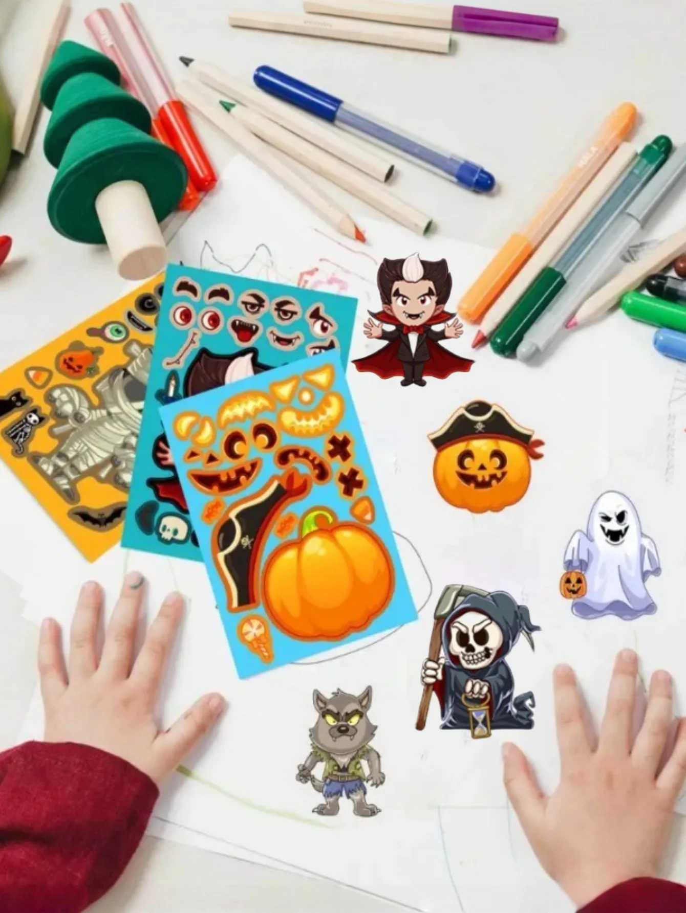 848 Sheets Halloween Stickers for Make a Face Stickers DIY Puzzle Sticker Halloween Ghost Skull Pumpkin Face Assemble Stickers C250918