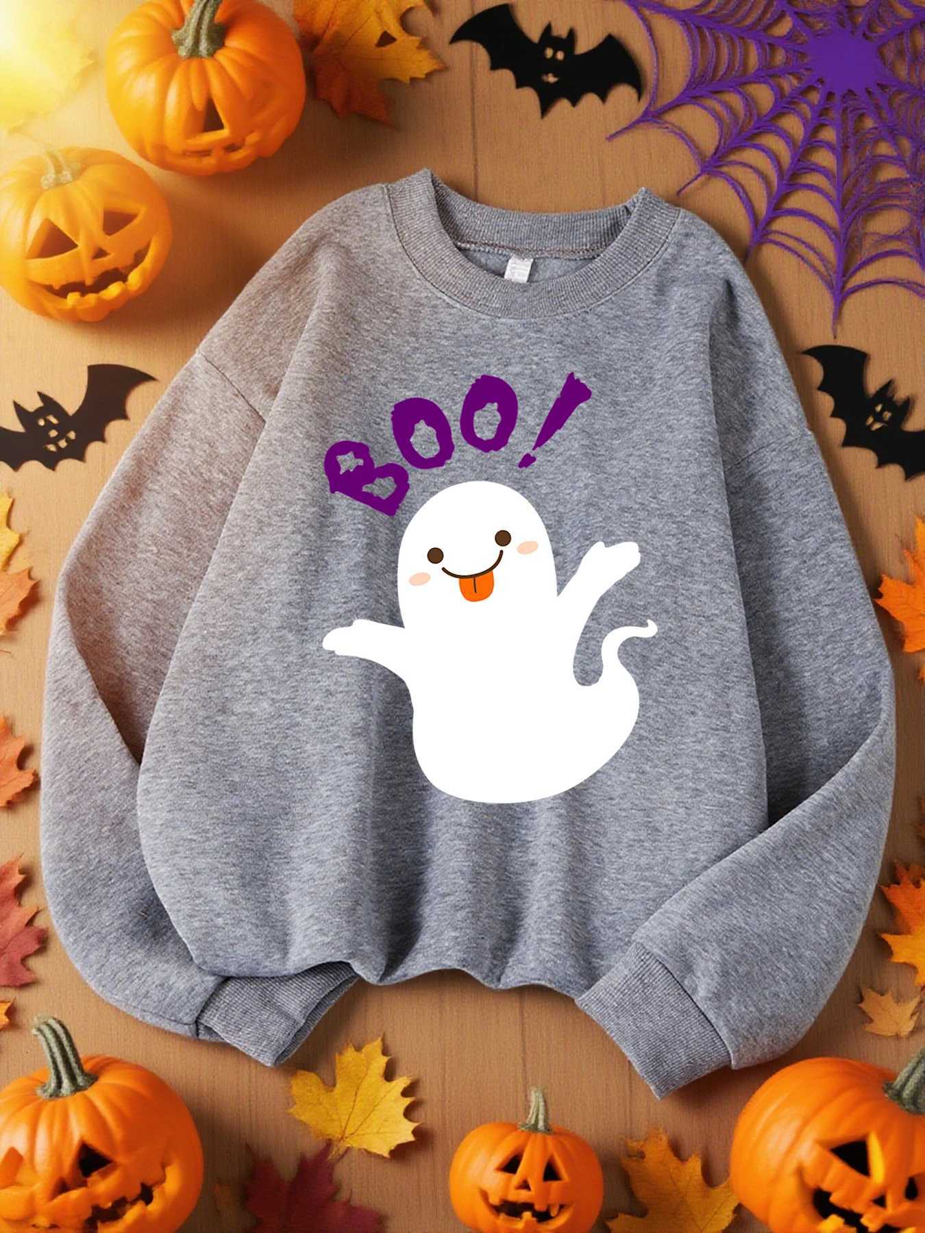 Boo Text With Cute Ghost Print Sportswears WomenS Casual Fleece Pullovers ONeck AutumnSweatshirts Hip Hop Oversize SweatshirtZ250918