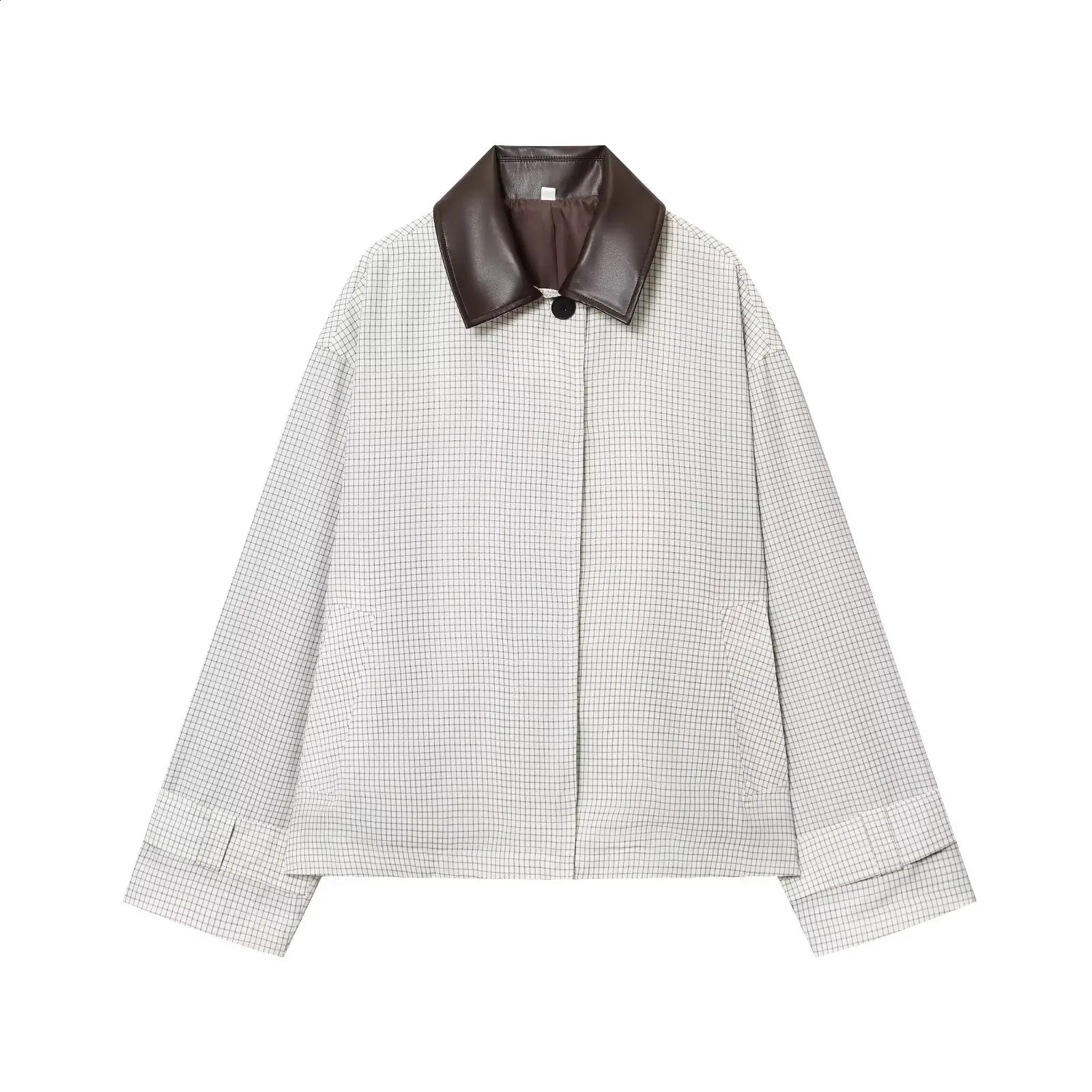 Womens trench coat jacket with long sleeve simple neat and fashionable and taller 2025 womens leather collar short 250918