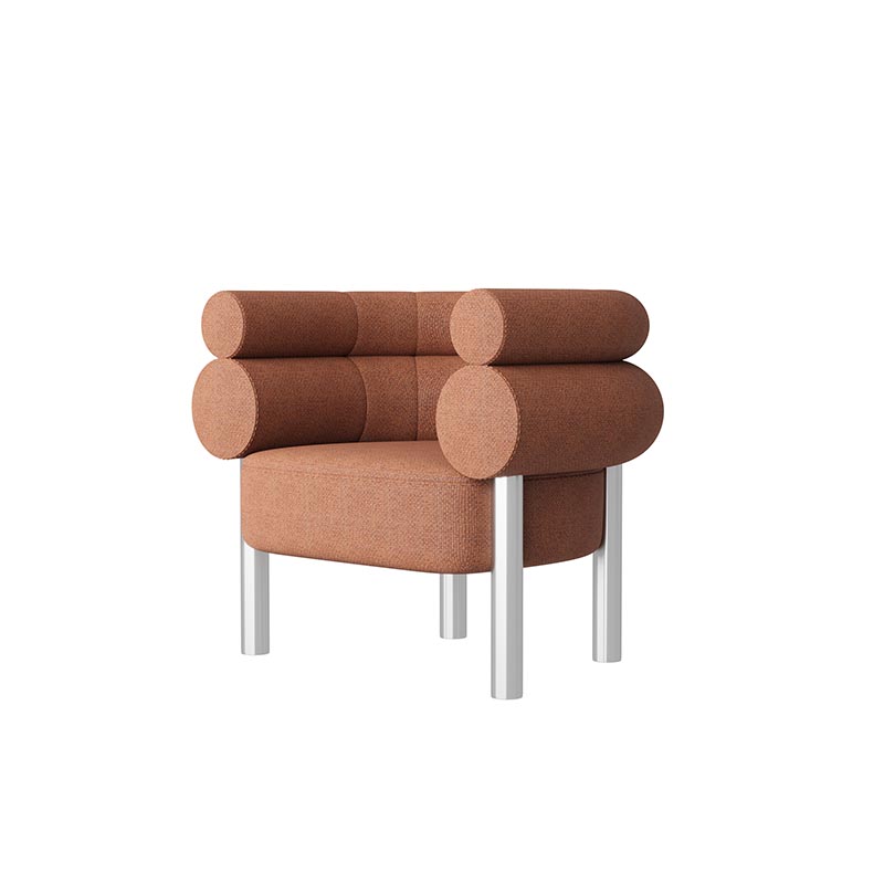 Living Room Furniture Modern Curved Sugar - inspired Lounge Chair with Brown Fabric Upholstery and Metal Legs