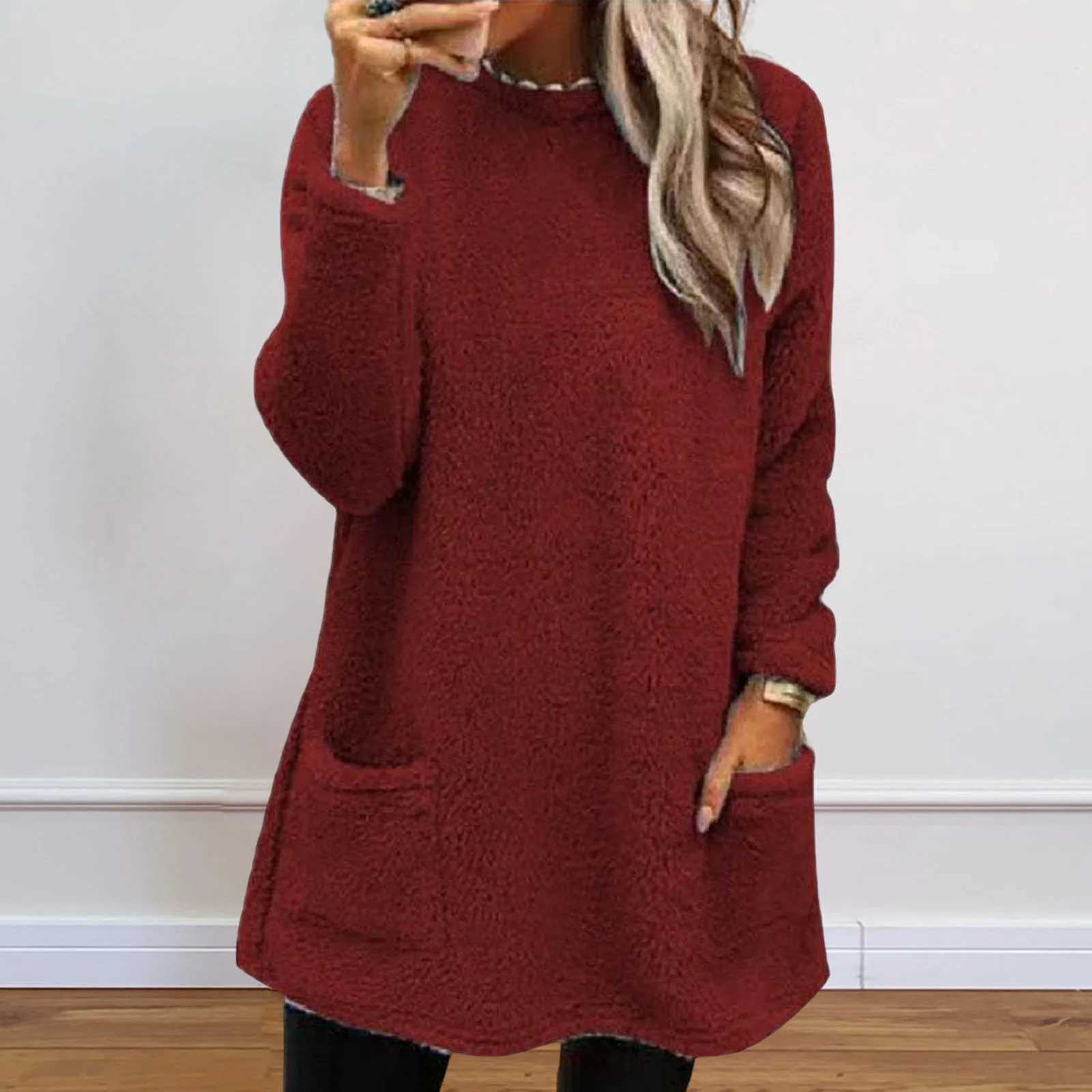 Autumn Winter Casual Women Solid Color Crew Neck Long Sleeve Sweatshirt PulloverZ250918