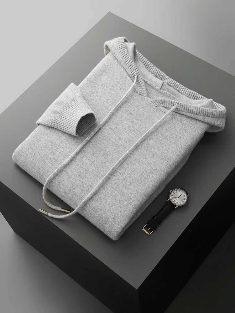 ANGEL Mens 100 Wool Hooded Sweater Thick Casual Pullover Autumn Winter Cashmere Knitwear Soft Warm Jumper Korean Hoodie TopZ250918