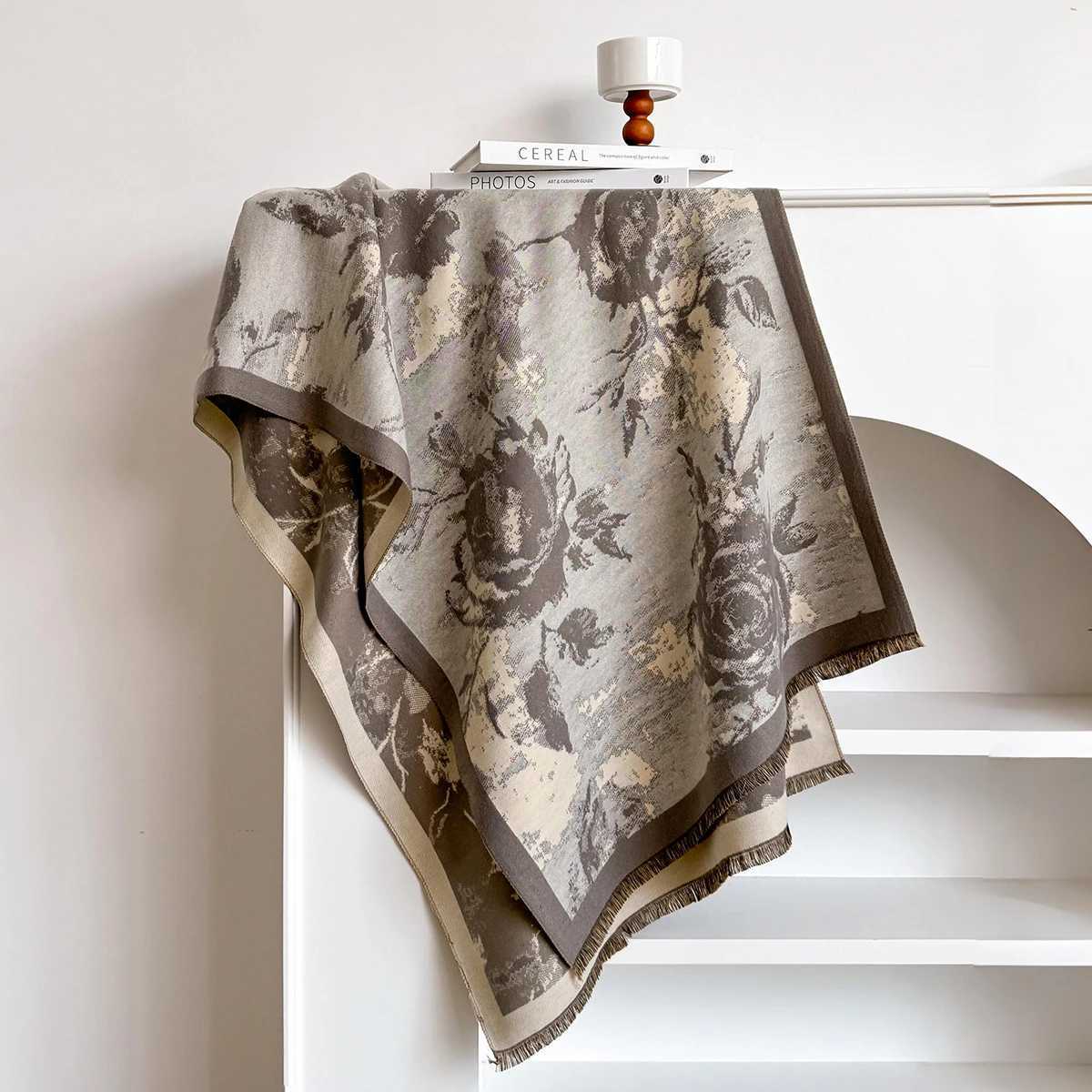 Wens Warm Faux Cashmere Scarf Winter Thick Patter with Cashew wer Rose Design Fashionable Luxurious Blanket Scarf Y250918