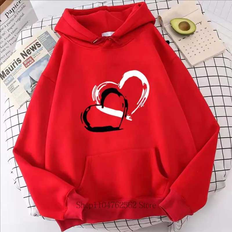 Women Clothing Heart Print Hoodie Autumn Winter Outdoor Sports Fashion Casual Long Sleeve Pullover Women Fleece SweatshirtsZ250918
