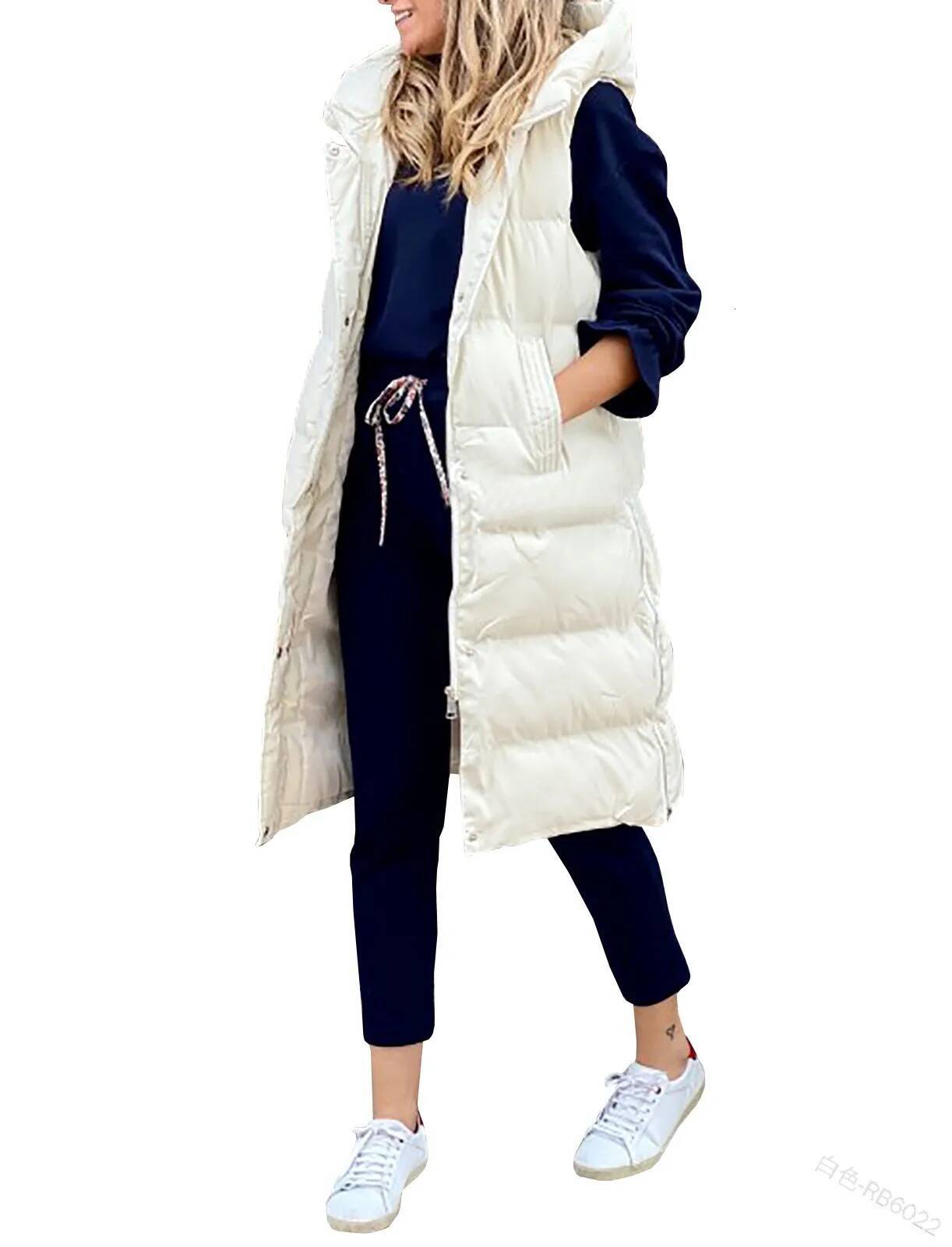 Long Coat for Women, Hooded Autumn Winter, Sleeveless, Warm Cotton Coat, Padded Vest, Down Jacket, Clothing 5XL dongdumaoyi