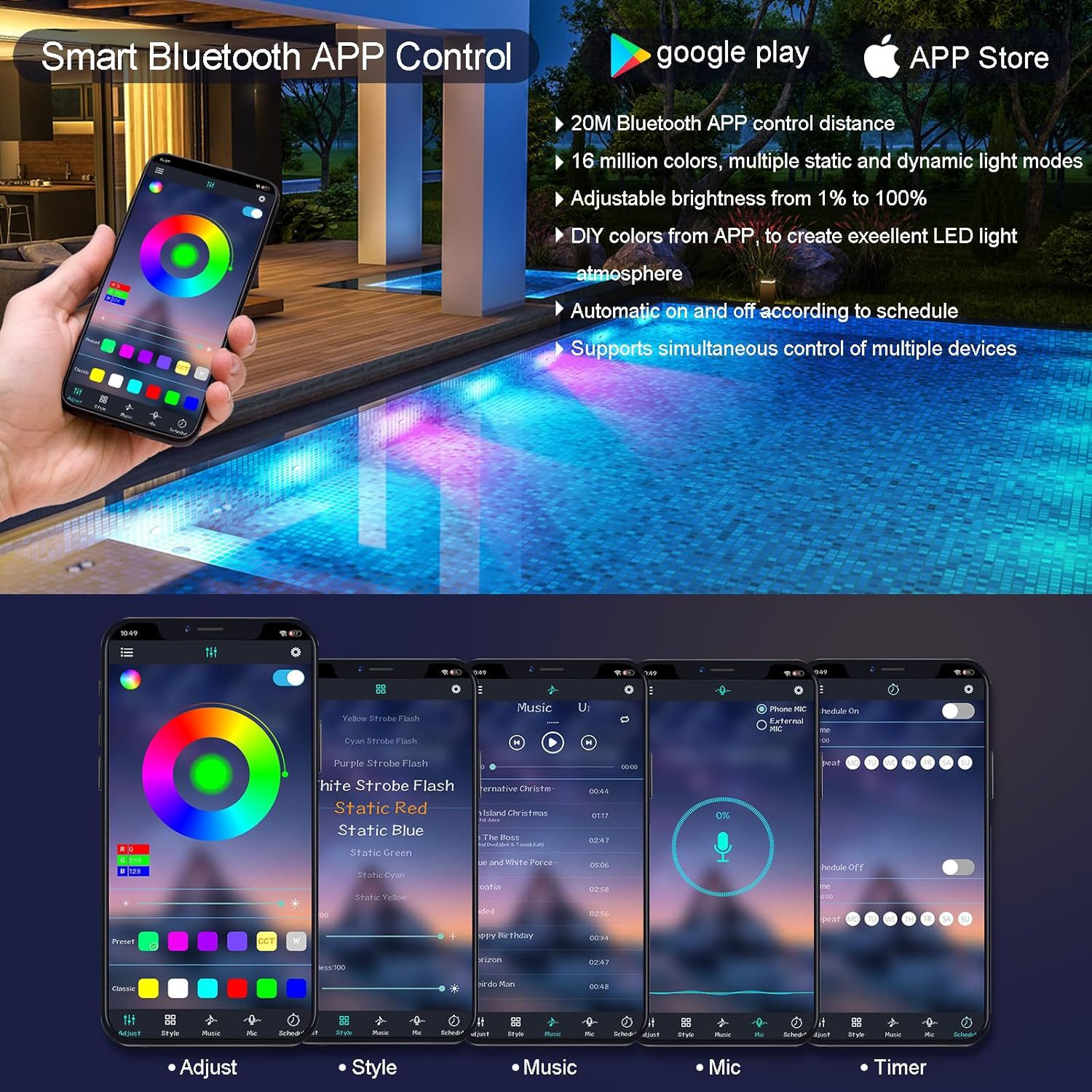 Bluetooth-Controlled RGB Underwater Lighting for Swimming Pools - Individual Light Units-HCP157