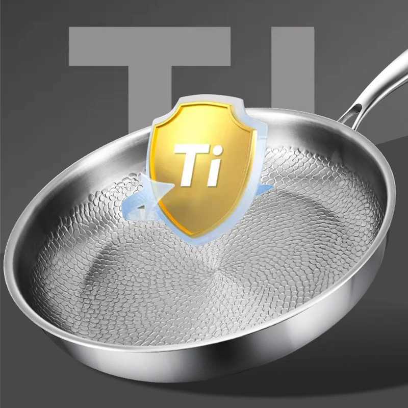 262830cm German Pure Titanium Frying Pan Nonstick Frying Pan Uncoated Fish Scale Hammer Pattern Titanium Alloy Cookware S2598