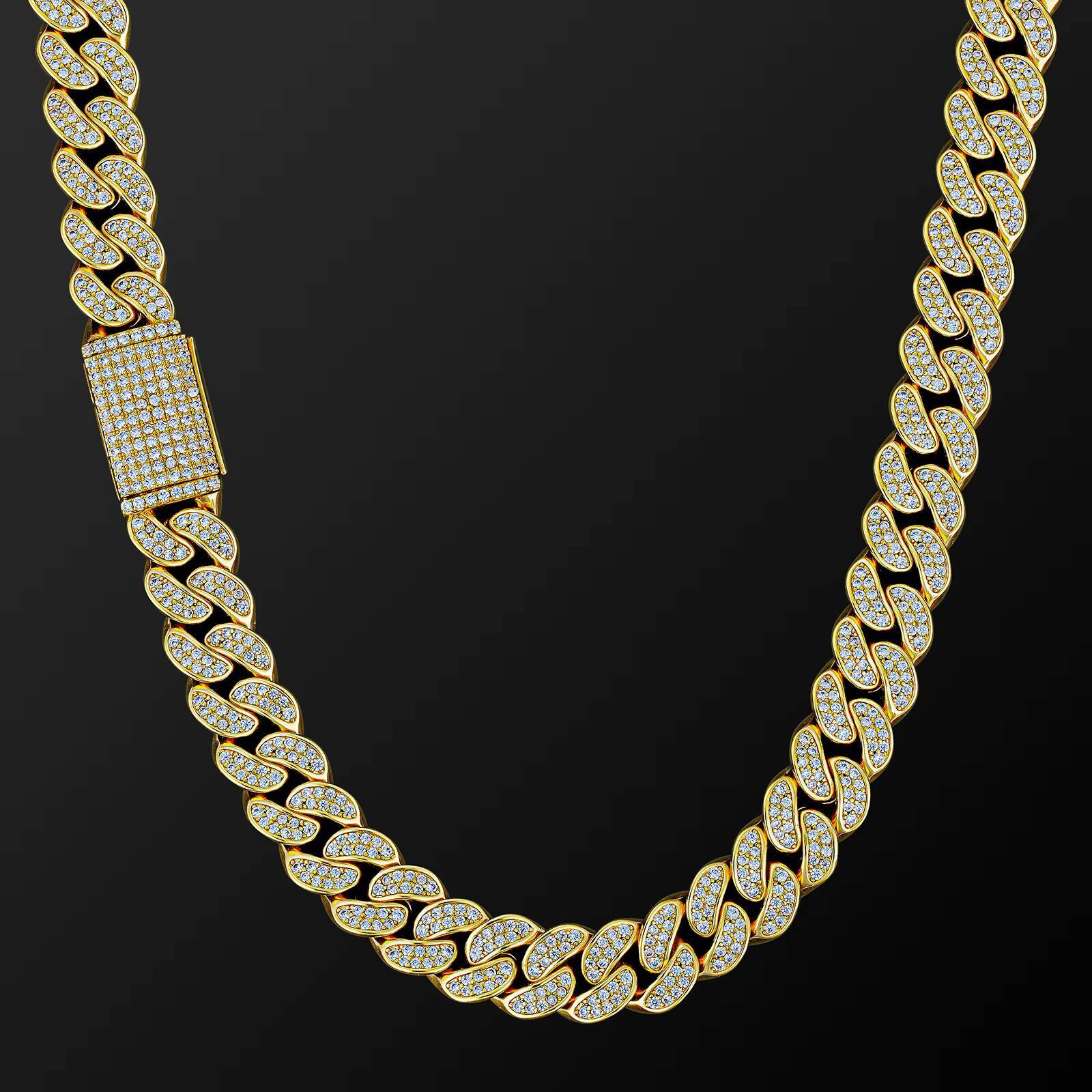 12mm Iced Out Mens Chains Hip Hop Jewelry 14k Gold 5A Moissanite Diamond Mens Iced Out Cuban Link Chain