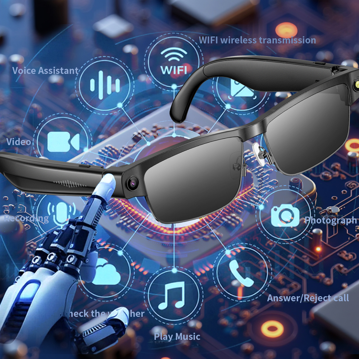 2025 New Product L802 AI Smart Glasses 8-Megapixel Dual-Microphone Noise-Cancellation Object Recognition High-Definition Sound Quality Smart Translati