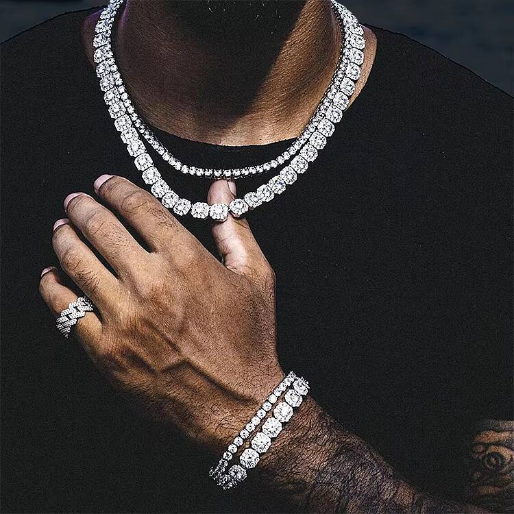 VVS Moissanite Diamond Tennis Chain Bracelet 925 Sterling Silver Hip Hop Charm 2mm to 65mm Sizes