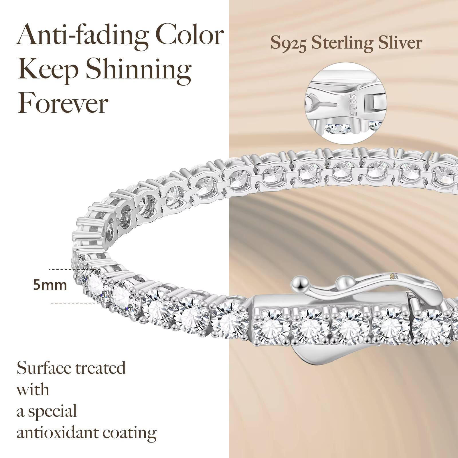 2mm 3mm 4mm 5mm Women Tennis Chain Moissanite Jewelry Men 14K White Gold Plated Moissanite Diamond Tennis Bracelet 925 Silver