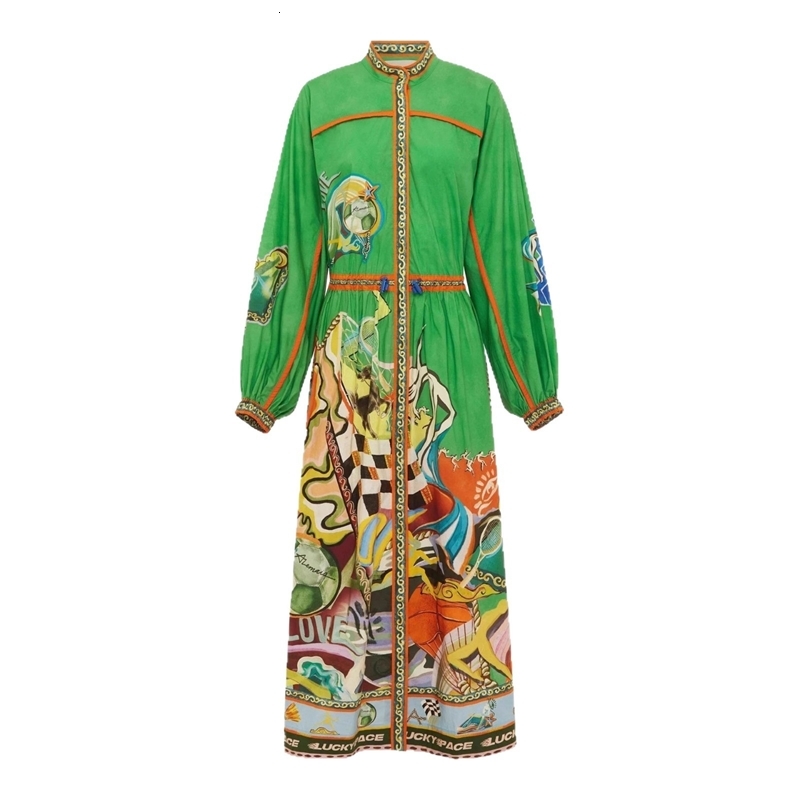 Women Dresses Designer 2025 New Fashion Casual Elegant Linen Printed Tie Shirt Dress 11 Colors