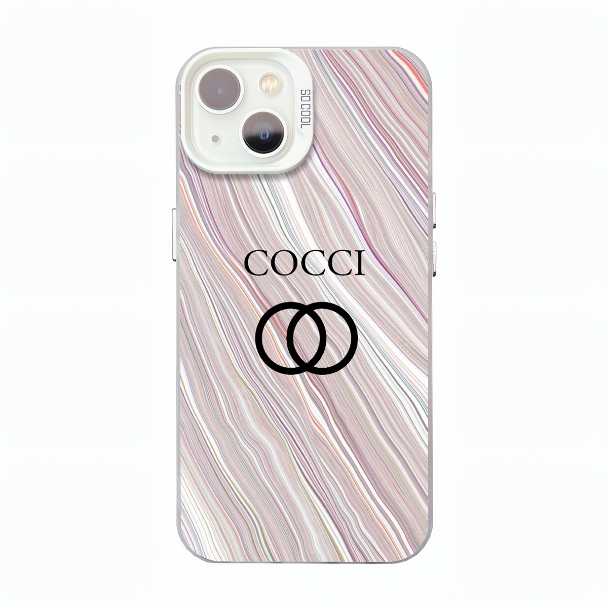 Luxury Designer Phone Case with Marble - Like Striped Pattern & "COCCI" Logo, Compatible with iPhone 11 - 16, Stylish Protective Cover