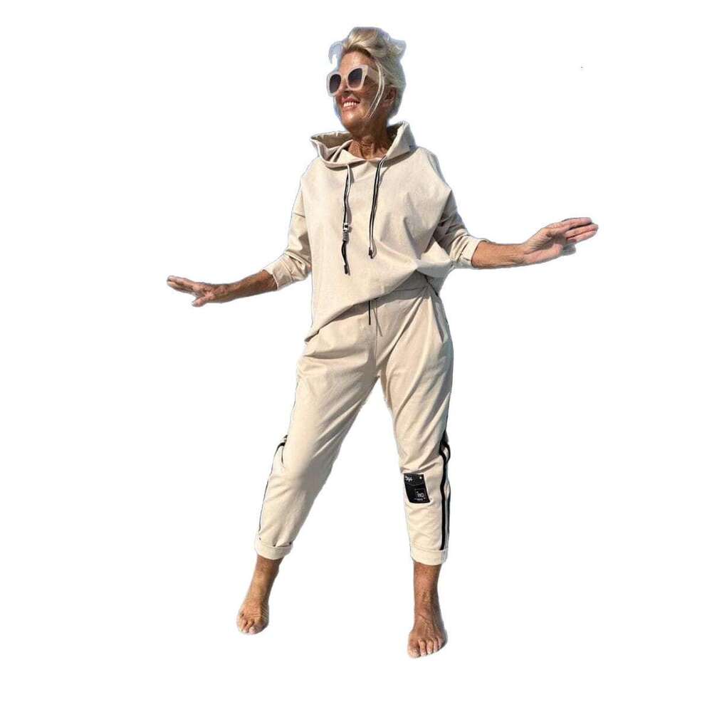 2025 Autumn Winter New European and American Cross-Border Women's Solid Color Round Neck Sleeve Ribbon Splicing Long Pants Set for Women