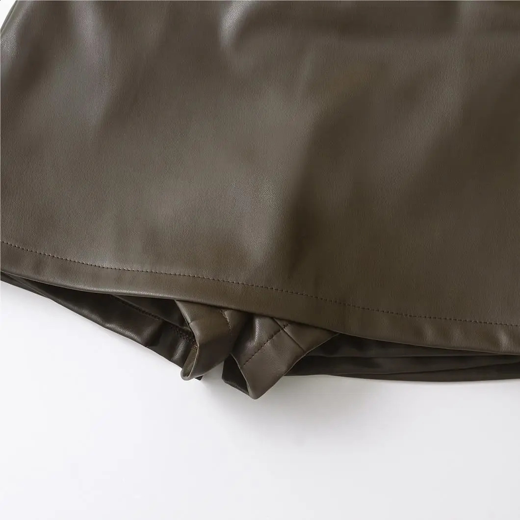 Faux Leather Mini Skirts Elegant Korean Fashion Black PU For Woman Low Rise Skirt Zip Up Split With Shorts Brown 250918