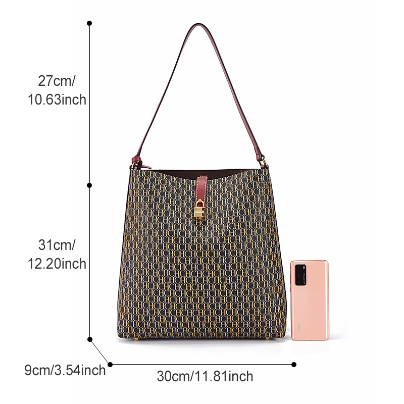 CHCH Vintage-Inspired Large Capacity Women's Tote Bag - Classic PVC Letter Print Design, Spacious Travel Shopping Bag