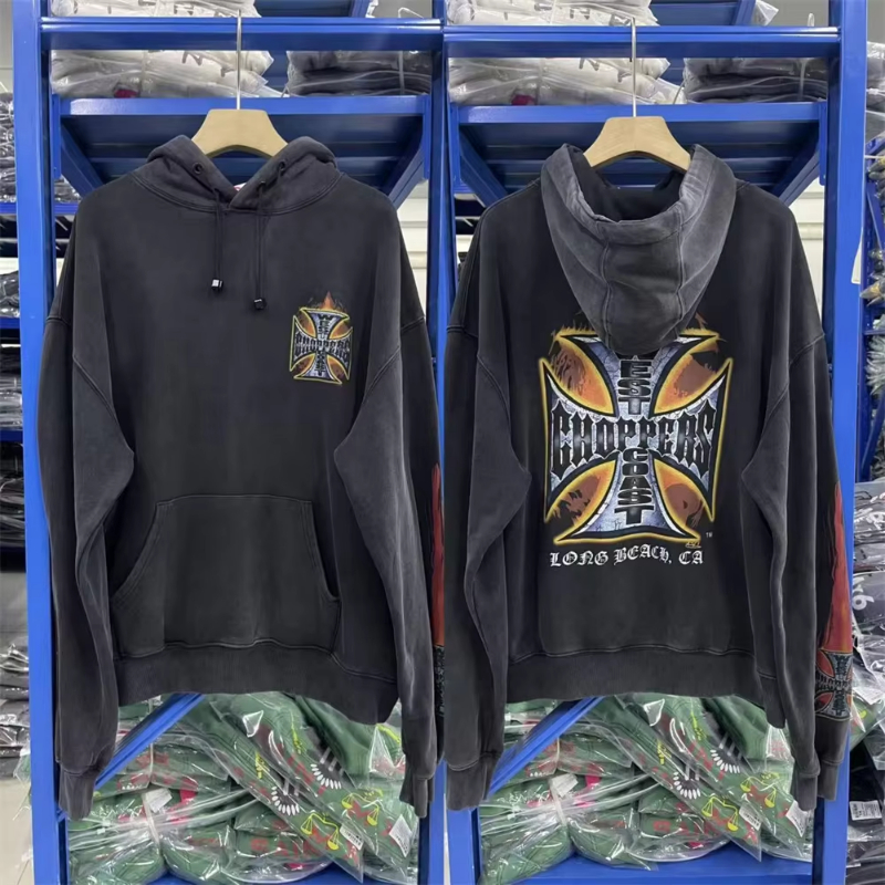 Black Print Hoodie Hooded Men Women Vintage Pattern Coats Pullover