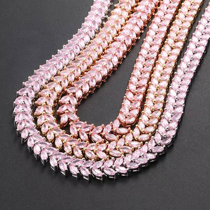 2020 New Design 8mm Hip Hop Pink Tennis Chain AAA Moissanite Tennis Necklace for Women and Men