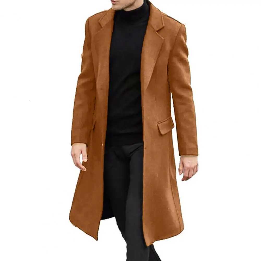 Men Retro Style Windbreaker Woolen Coat Lapel Long Sleeve Buttons Placket Midlength Coat Solid Color Daily Wear Z250918