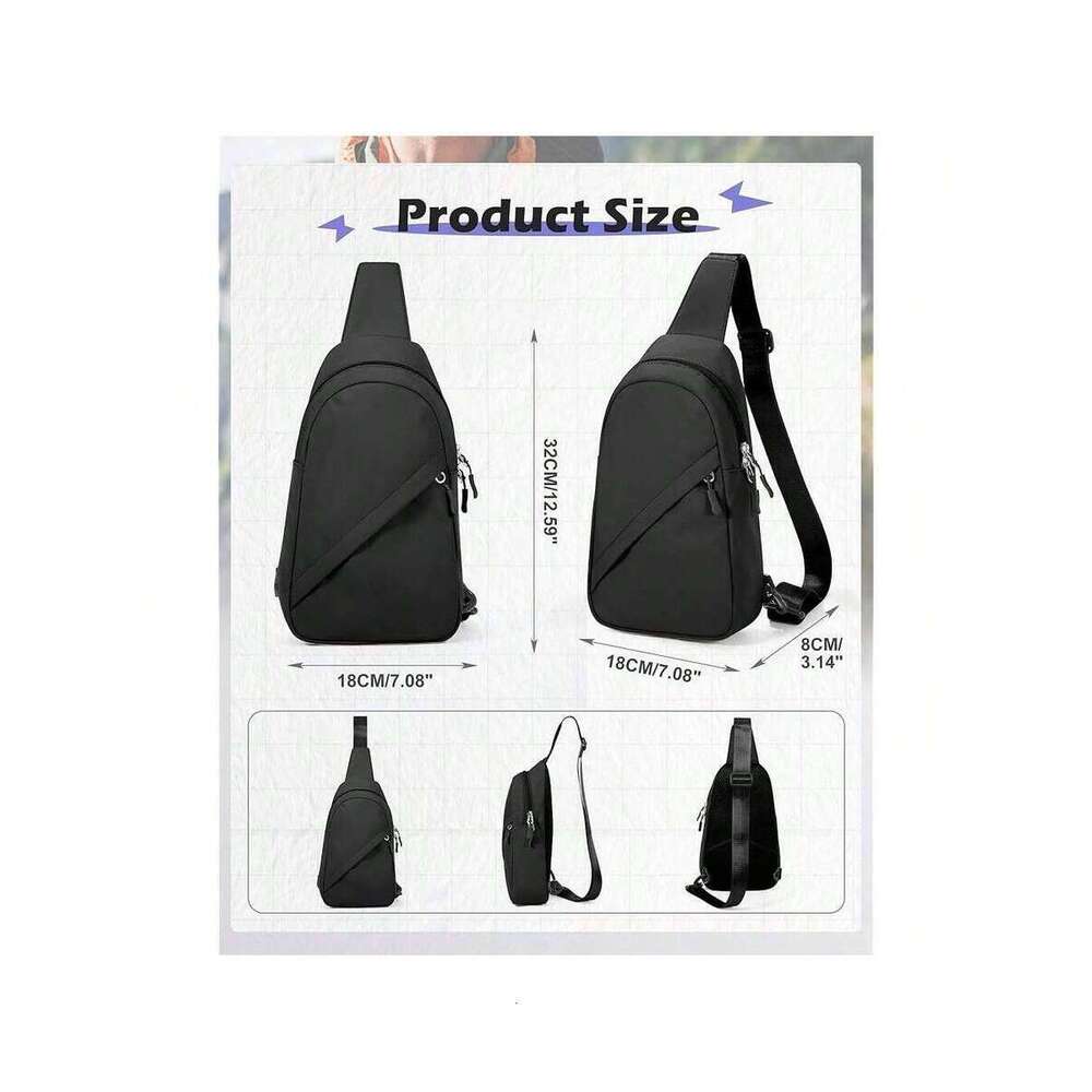 Black Sling Crossbody Bag Men Women, Daypack Mini Anti- Cross Chest Bags, Small One Strap Fanny Pack For Casual Travel Hiking Gym