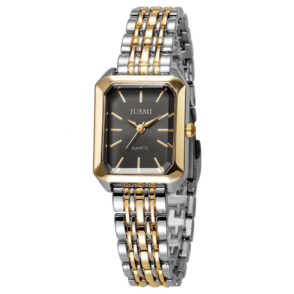 Fashionable and Exquisite Square Versatile Elegant Quartz Women's Watch Two-tone Alloy Strap Student Style