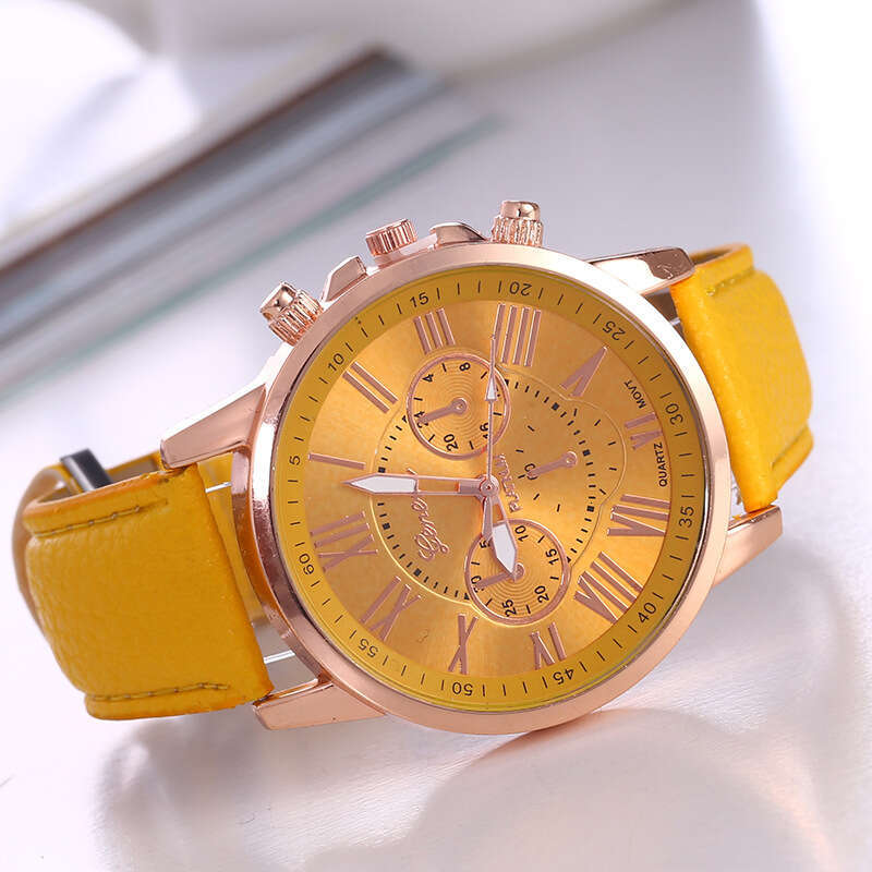 New Leather Strap Geneva Quartz Fashion Women's with Numerals Men's Watch