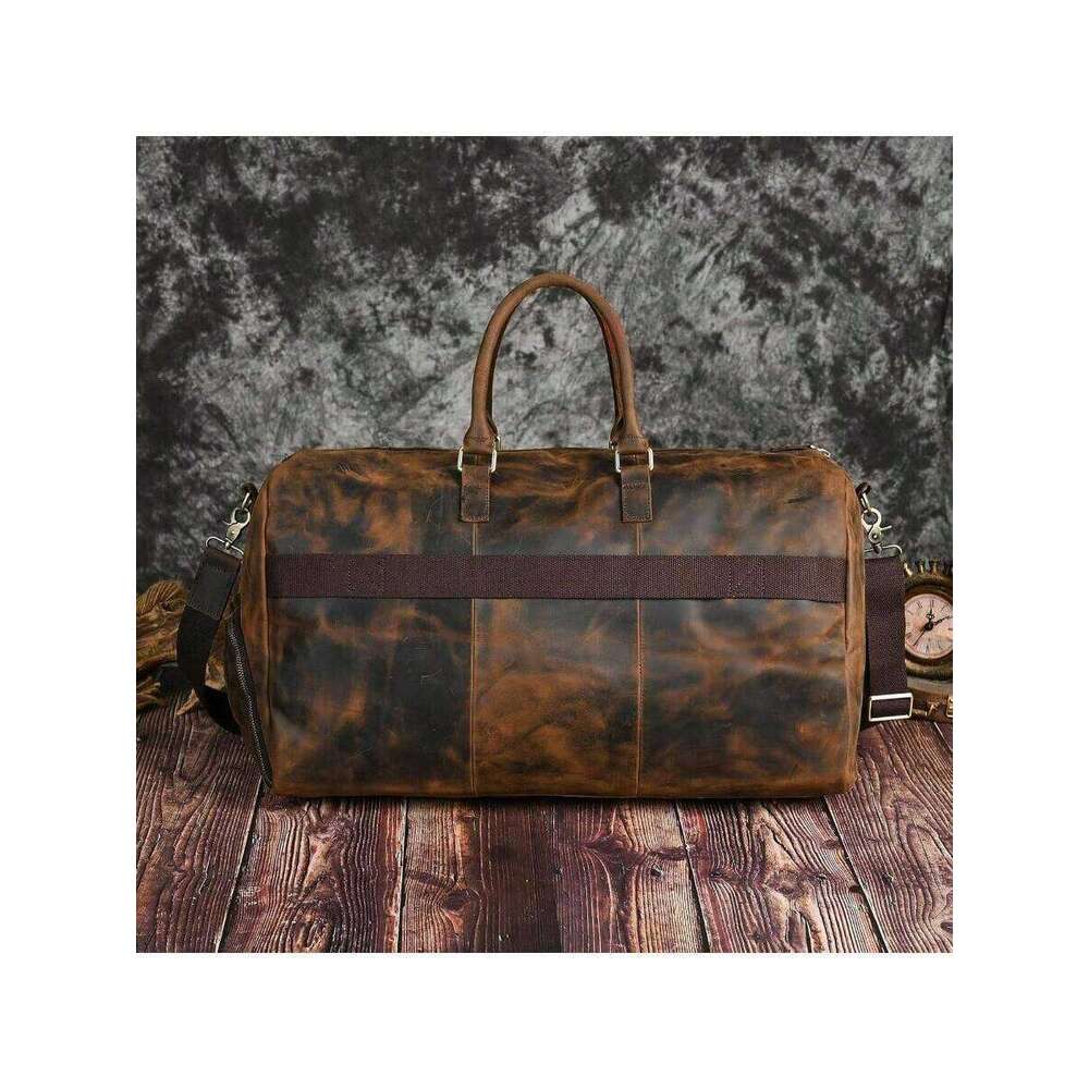 Resistant Canvas+ Leather Travel Lage Tote Duffle Gym Suitcase Weekender Overnight Bag Men Male FB8151 A - Brown