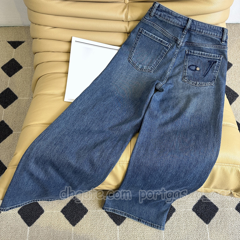 Luxury Straight Wide Leg Jeans For Women Designer Blue Denim Pants Spring Autumn Street Style Jeans