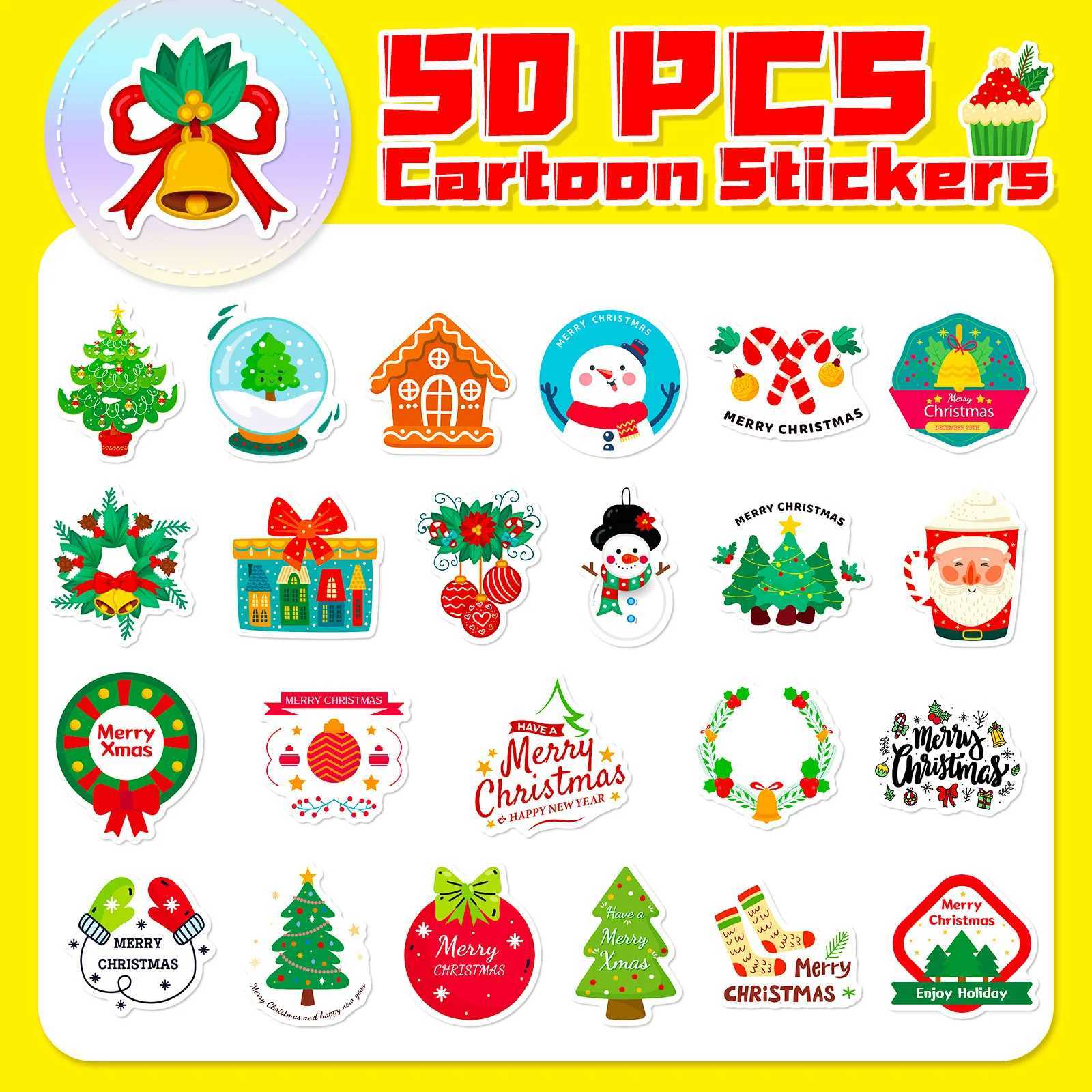 50pcs Christmas Santa Stickers Kids Cartoon Doodle Creative Stickers Water Bottles Laptop Phones Decoration Graffiti Sticker C250918