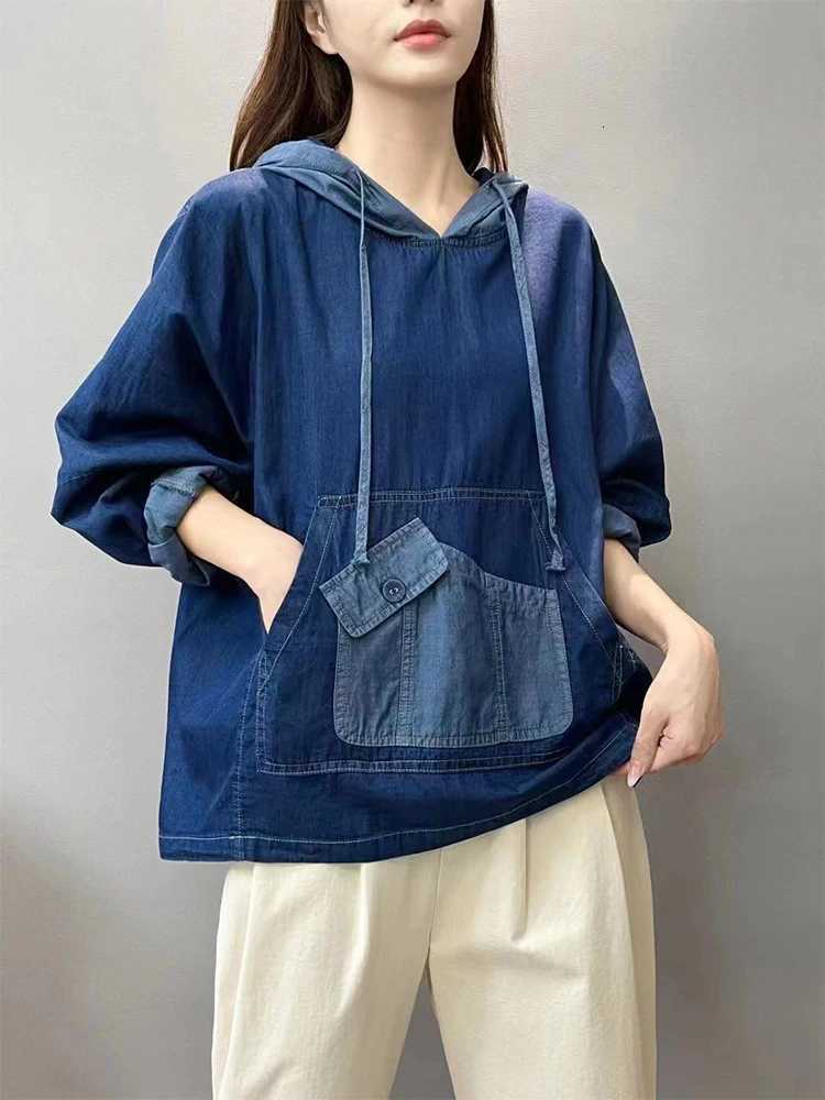 AmaxluluE 2025 Spring Fashion Denim Hoodies Women Vintage Hooded Classic Loose Sweatshirts Ladies Harajuku Casual Korean ClothesZ250918