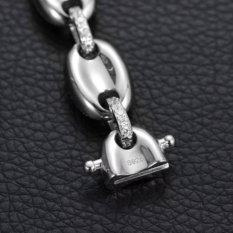 Hip Hop 10MM Full Iced Out Moissanite Coffee Bean Necklace 925 Silver Diamond Micro Pave Link Chain Necklace