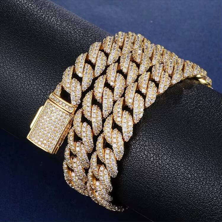 Hip Hop Jewelry 10mm Brass Cubic Moissanite Cuban Link Chain Bracelet Necklace Iced Prong Miami Cuban Chain for Wedding Gifts 05kg
