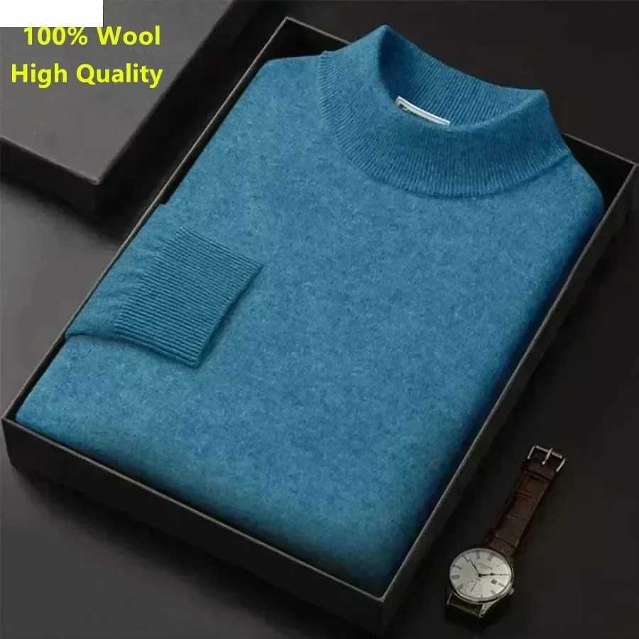 New Mens Knit Warm Sweater Pullover Trendy Mock Collar 100 Pure Woolen Sweater Male Casual Business Cashmere Sweater TopsZ250918