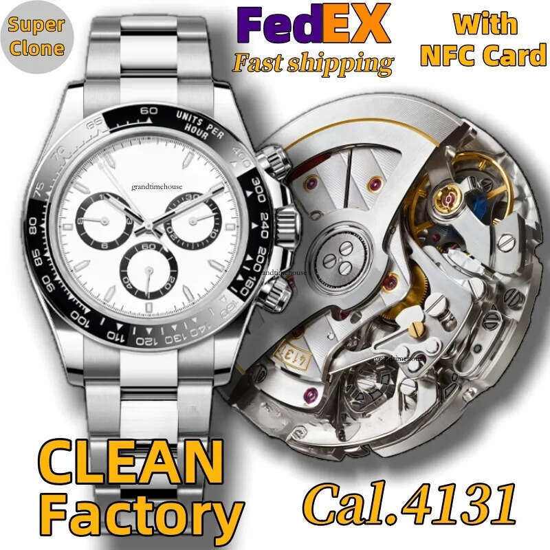 Clean Factory Mens Designer Watch Super Clone Cal.7750/4131 Automatic Mechanical Movement Chronograph Watches for Men Sapphire Glass 72-hour Power Reserve