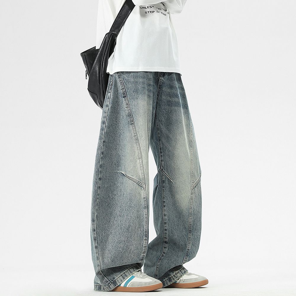 Men's Jeans Unisex Retro Blue Loose Wide Sickle - Cut Jeans with Drape - Cool and Relaxed Style