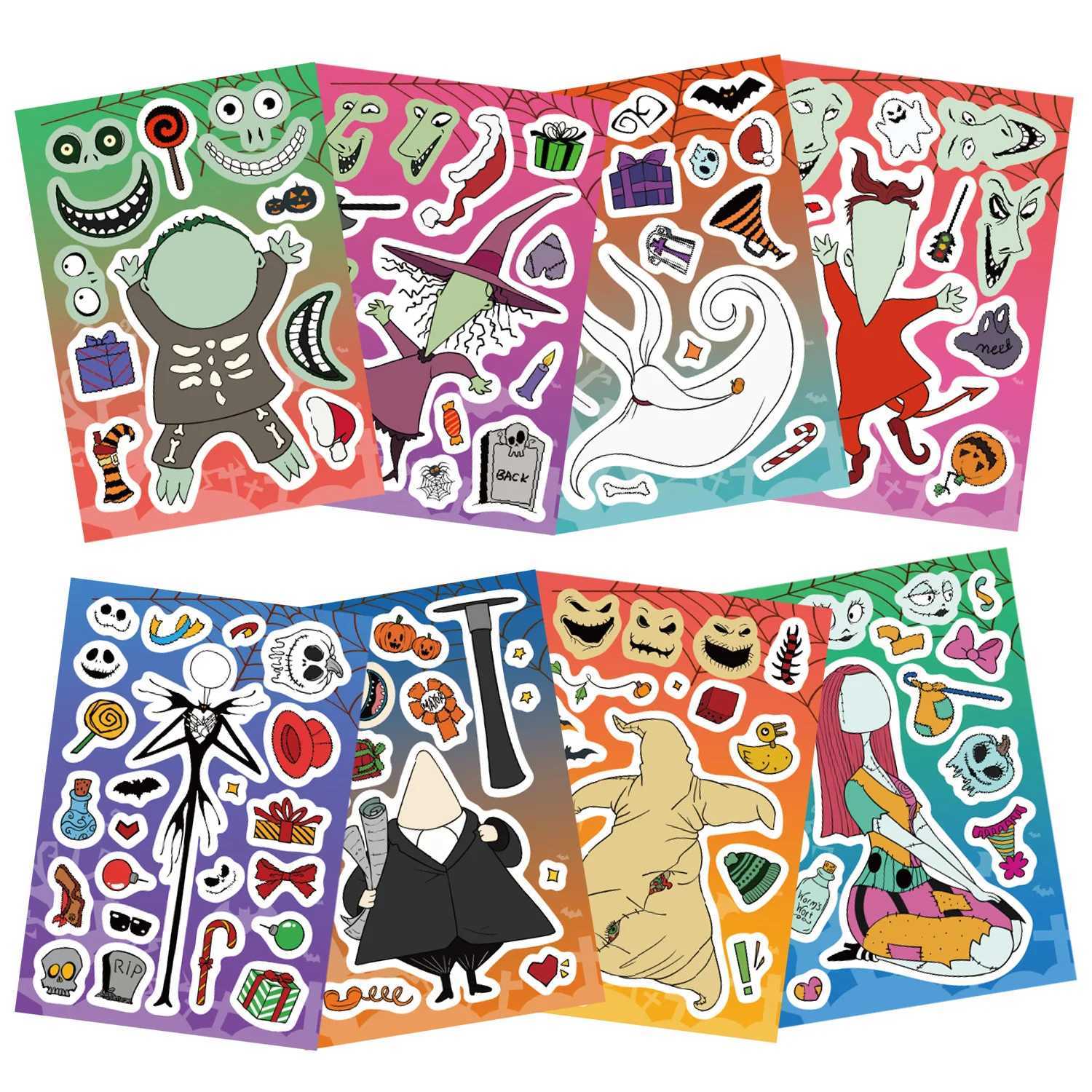 81624PCS Cartoon Halloween Horror Night Face Changing Collar DIY Phone Notebook Decoration Waterproof Stationery Sticker C250918