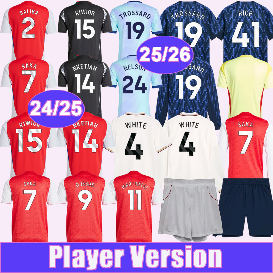 24 25 26 SAKA G.JESUS Mens Player Soccer Jerseys MARTINELLI STERLING SALIBA RICE KIWIOR Home Away 3rd Special Editions Training Wear Football Shirts